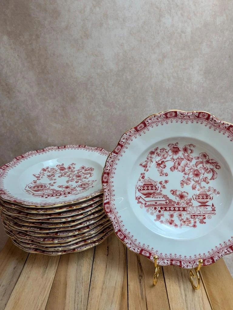 Lot de 12 assiettes creuses Seltmann Weiden Bavaria Theresia rouge